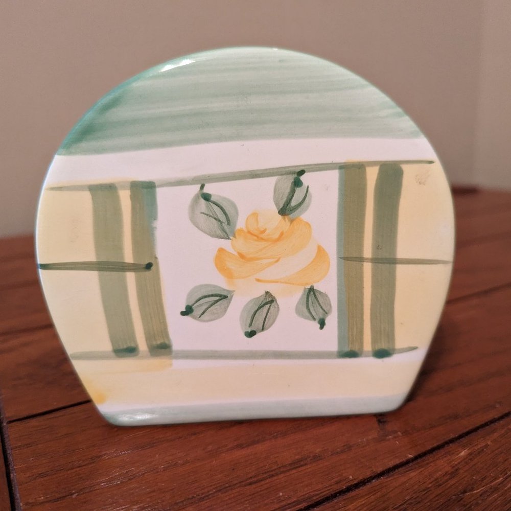 Royal Norfolk 4.5 inch Ceramic Napkin Holder Light Green & Yellow Pastel Rose